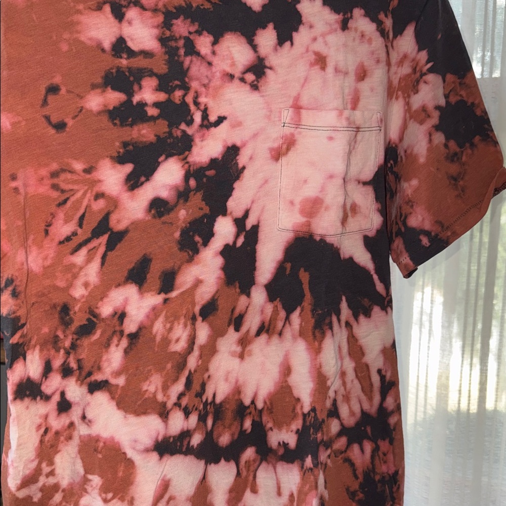 J. Crew Coral and Charcoal Tie-Dye Short Sleeve Tee